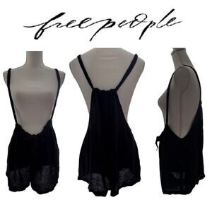 MSRP $98 Free People Black Muslin Cotton Gauzy Shorts Romper Size S | QUICK SHIP
